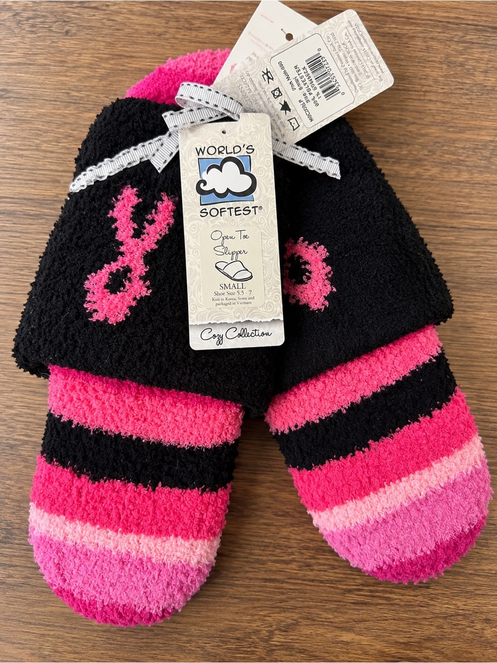 Women's Pink & Black Open-Toe Cozy Slippers - Small